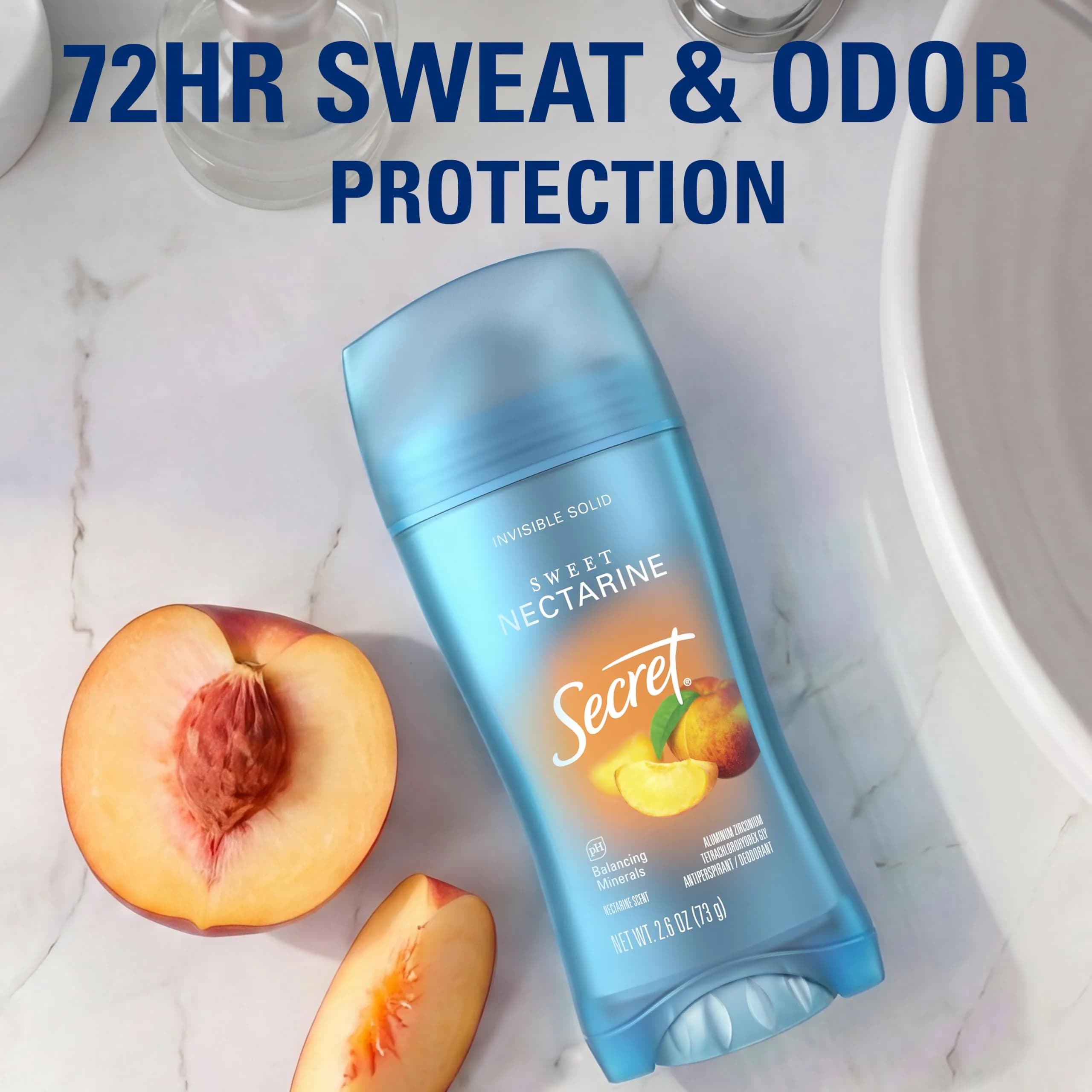 Secret Fresh Invisible Solid Antiperspirant Deodorant for Women, Sweet Nectarine Scent, 75g (2.6 oz) | 72-Hour Breathable Odor Protection - view 3