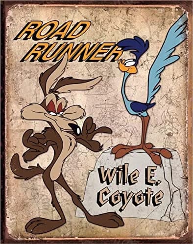 Desperate Enterprises Road Runner & Wile E Coyote Tin Sign - Vintage Metal Wall Decor - Made in USA thumbnail 1