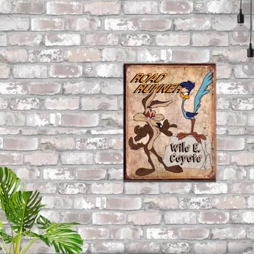 Desperate Enterprises Road Runner & Wile E Coyote Tin Sign - Vintage Metal Wall Decor - Made in USA thumbnail 4