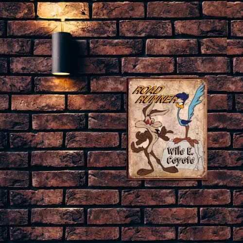 Desperate Enterprises Road Runner & Wile E Coyote Tin Sign - Vintage Metal Wall Decor - Made in USA thumbnail 5