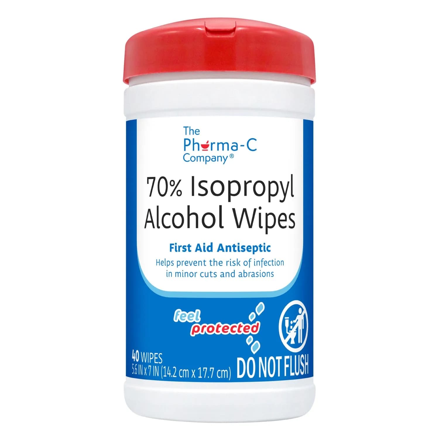 The Pharma-C Company 70% Isopropyl Alcohol Wipes 40 Count | First Aid Antiseptic for Minor Cuts & Scrapes — White