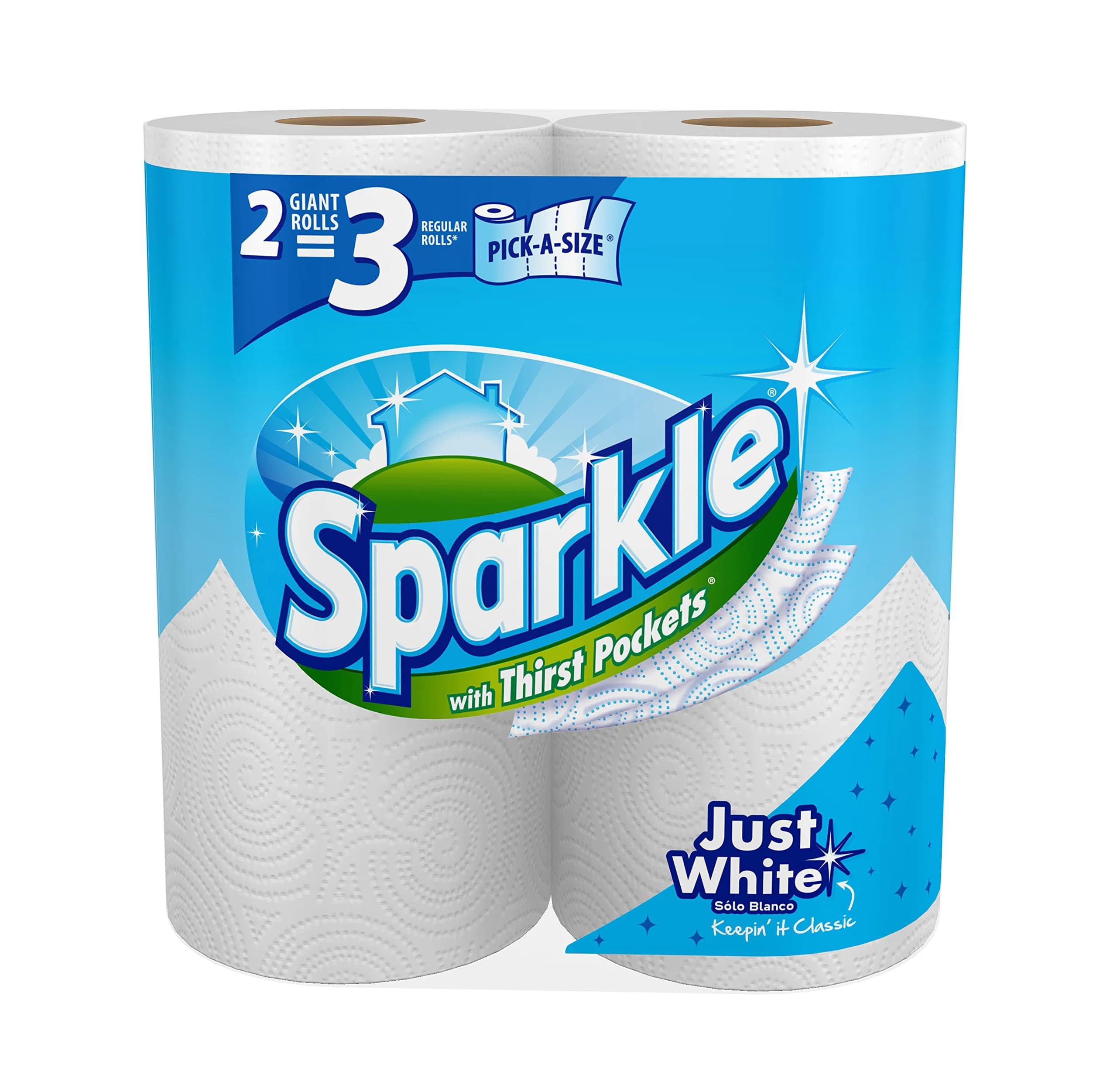 Sparkle Paper Towels Modern White 2 Giant Rolls (232 Sheets Total) | Absorbent & Strong 2-Ply Paper Towels — 2,568 Sheets