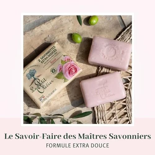 Le Petit Olivier Extra Mild Rose Soap Bars 2 x 3.5 oz | Enriched with Olive Oil & Natural Extracts thumbnail 3