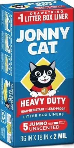 Jonny Cat Heavy Duty Jumbo Litter Box Liners 5 Count (36in x 18in) | Tear & Leak Resistant Drawstring Bags thumbnail 1