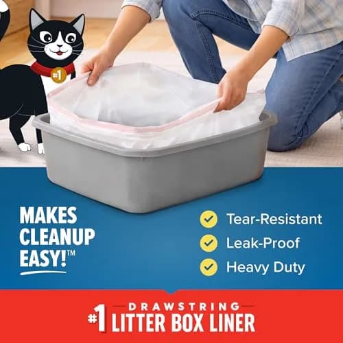 Jonny Cat Heavy Duty Jumbo Litter Box Liners 5 Count (36in x 18in) | Tear & Leak Resistant Drawstring Bags thumbnail 3