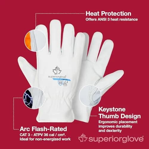 Superior Glove Endura Pro Cut Resistant Leather Safety Work Gloves for Men & Women with Heat and Arc Flash Protection – Large thumbnail 3