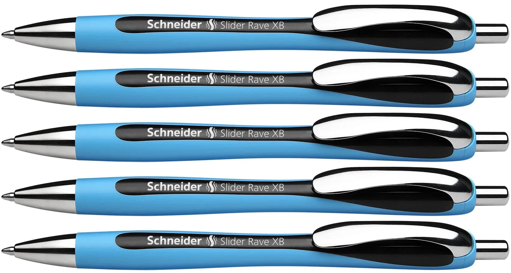 Schneider Slider Rave XB Ballpoint Pen, 1.4mm Extra Broad, Light Blue Barrel, Black Ink, Box of 5 Pens | Smooth Viscoglide Ink — Black
