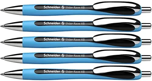 Schneider Slider Rave XB Ballpoint Pen, 1.4mm Extra Broad, Light Blue Barrel, Black Ink, Box of 5 Pens | Smooth Viscoglide Ink thumbnail 1