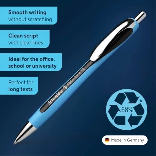 Schneider Slider Rave XB Ballpoint Pen, 1.4mm Extra Broad, Light Blue Barrel, Black Ink, Box of 5 Pens | Smooth Viscoglide Ink thumbnail 2