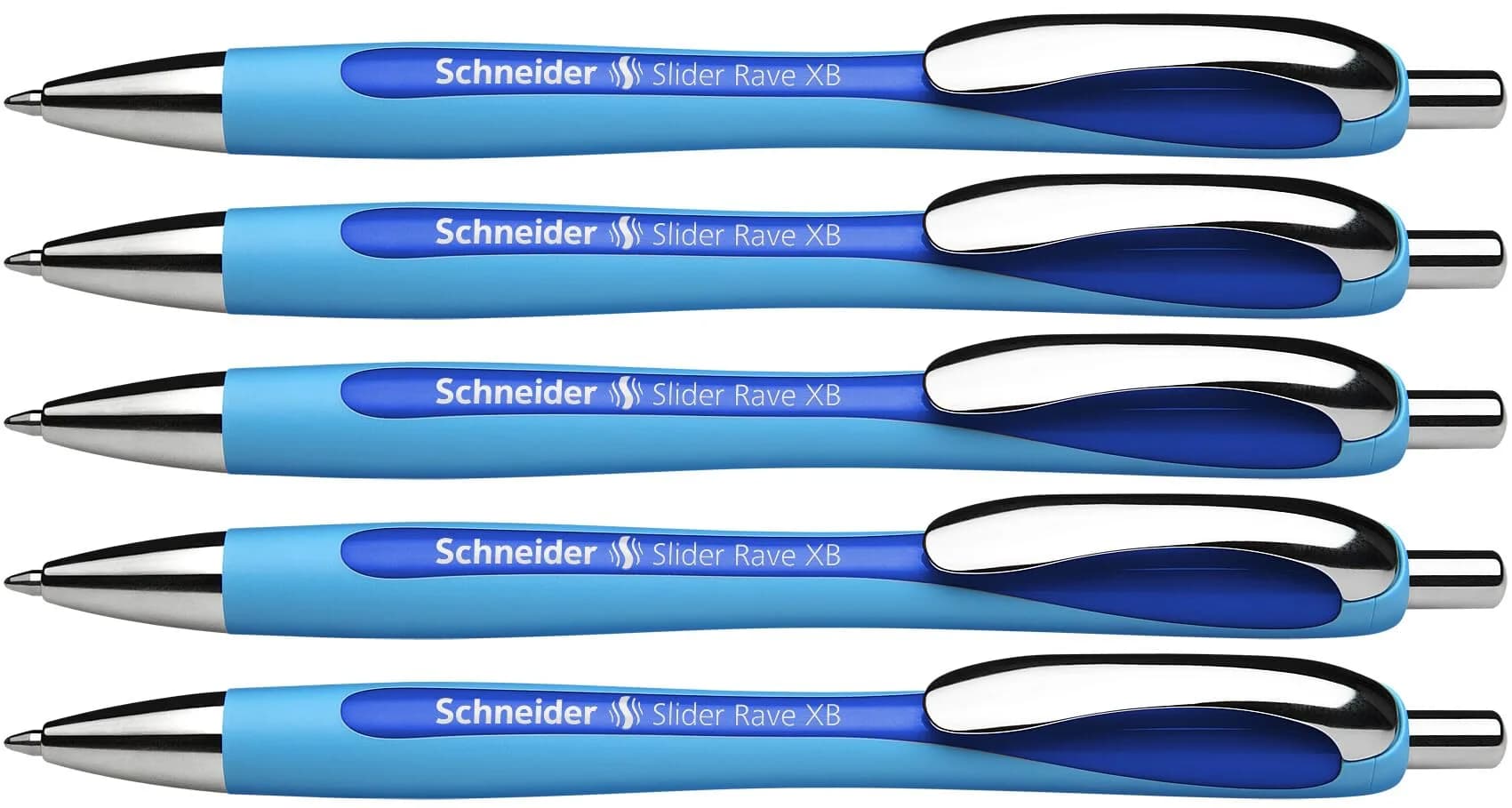 Schneider Slider Rave XB Ballpoint Pens, 1.4mm Extra Broad, Blue Ink, 5-Pack | Smooth Writing Instrument for Office & Students — Blue