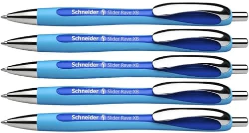 Schneider Slider Rave XB Ballpoint Pens, 1.4mm Extra Broad, Blue Ink, 5-Pack | Smooth Writing Instrument for Office & Students thumbnail 1