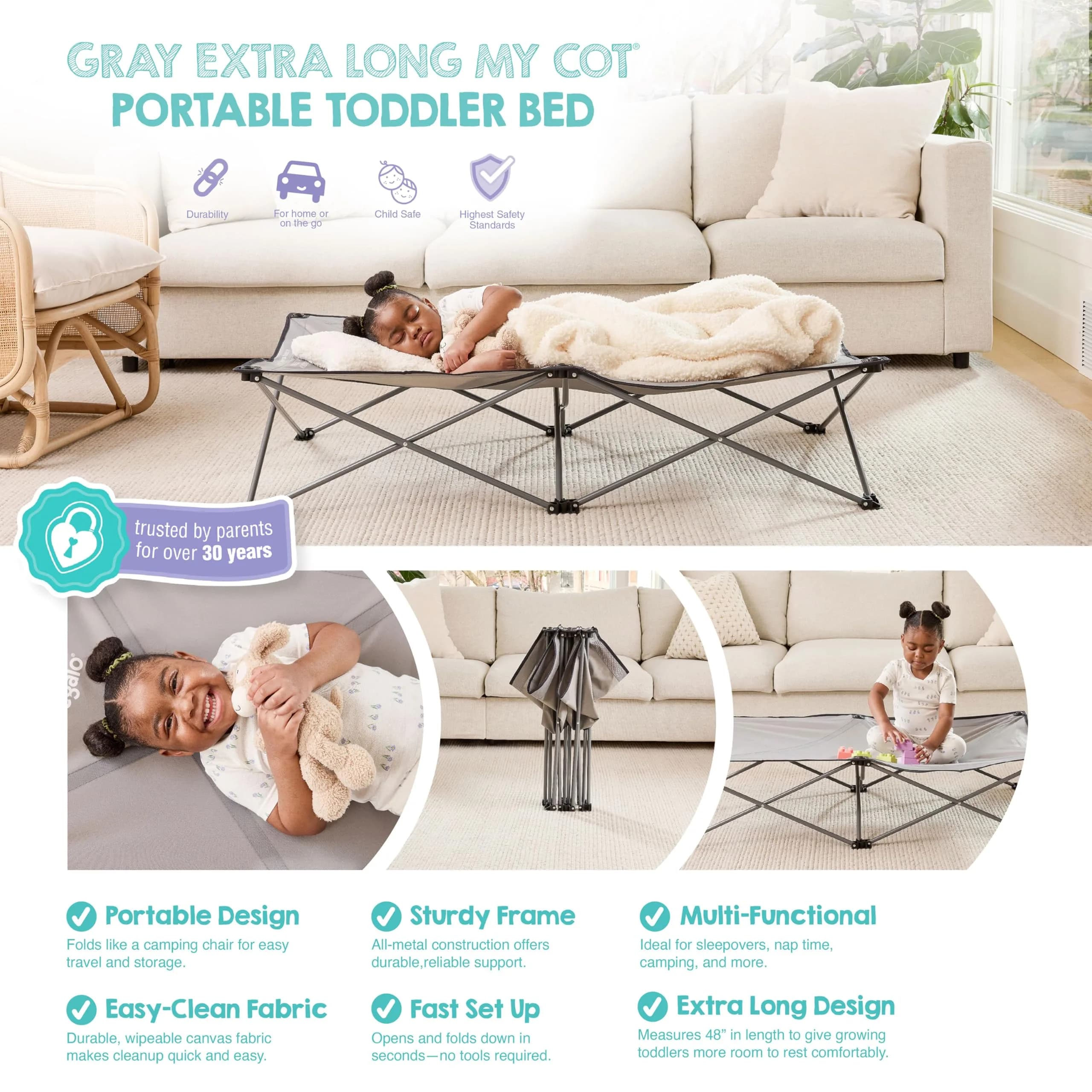 Regalo Extra Long My Cot Portable Toddler Bed 137cm (54") x 71cm (28") x 30cm (12") | Foldable Kids Travel Bed for Ages 2-8 - view 5