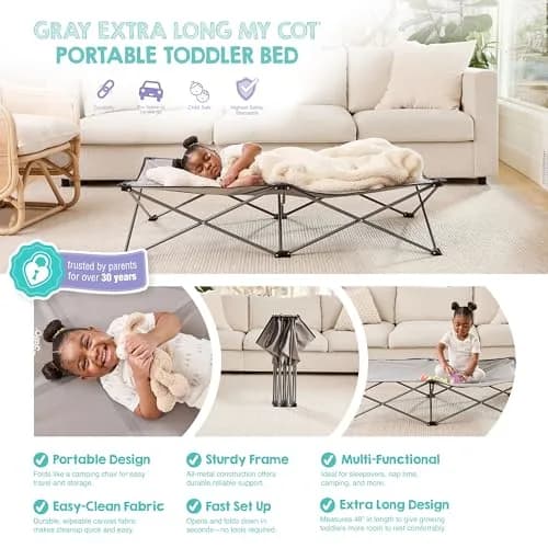 Regalo Extra Long My Cot Portable Toddler Bed 137cm (54") x 71cm (28") x 30cm (12") | Foldable Kids Travel Bed for Ages 2-8 thumbnail 5