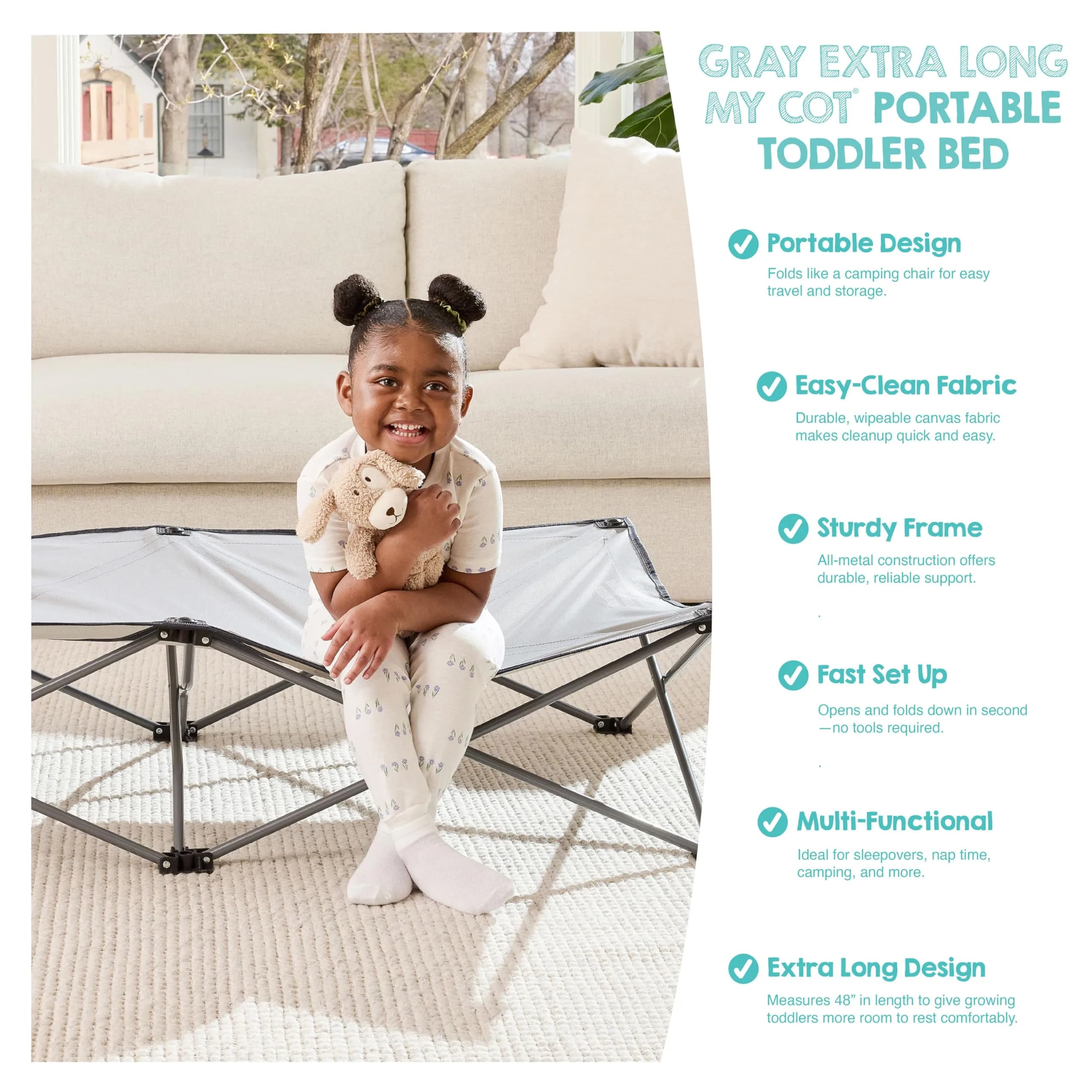 Regalo Extra Long My Cot Portable Toddler Bed 137cm (54") x 71cm (28") x 30cm (12") | Foldable Kids Travel Bed for Ages 2-8 - view 6