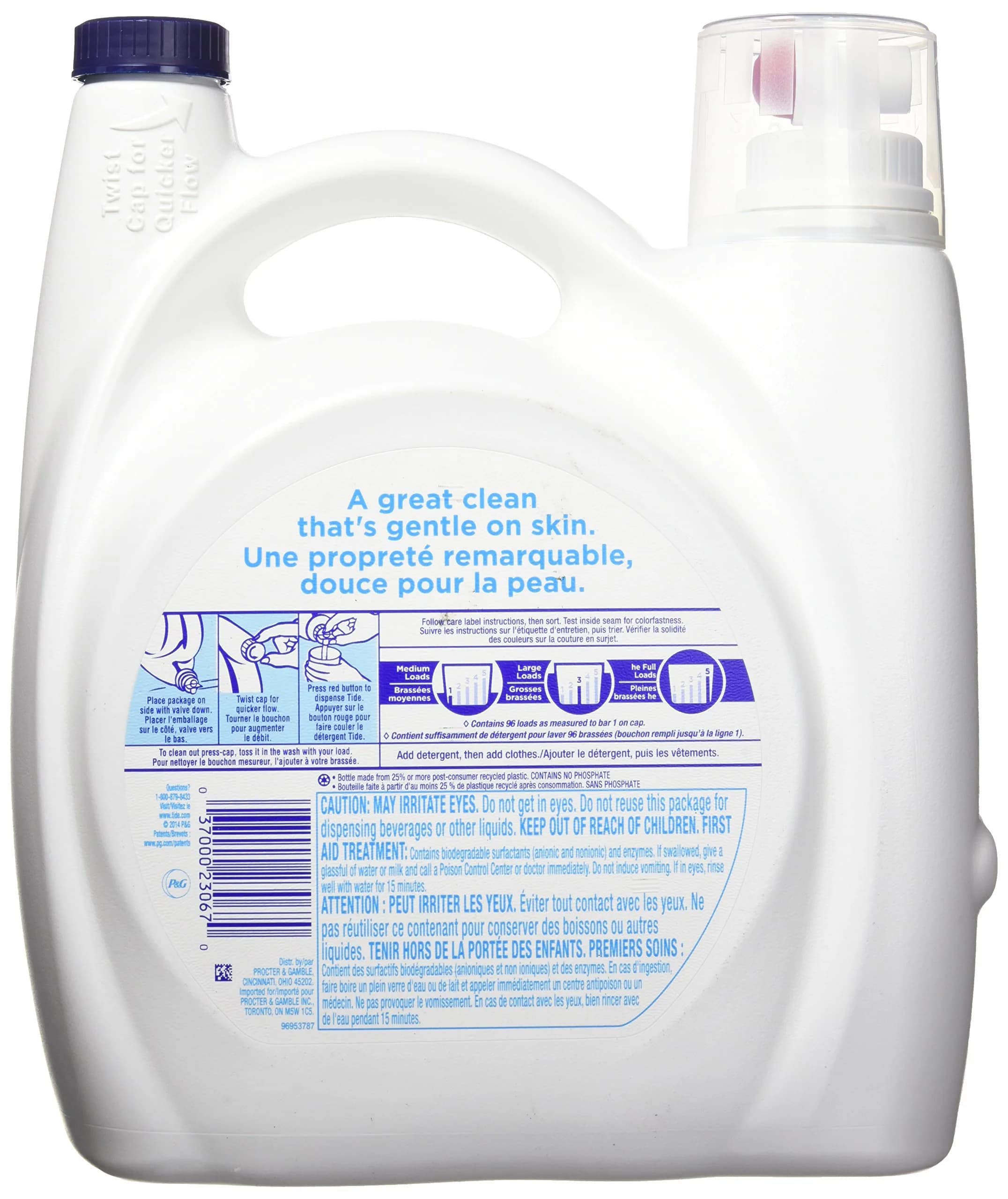 Tide HE Free & Gentle Liquid Laundry Detergent, 96 Loads | Concentrated Formula for Sensitive Skin - view 2