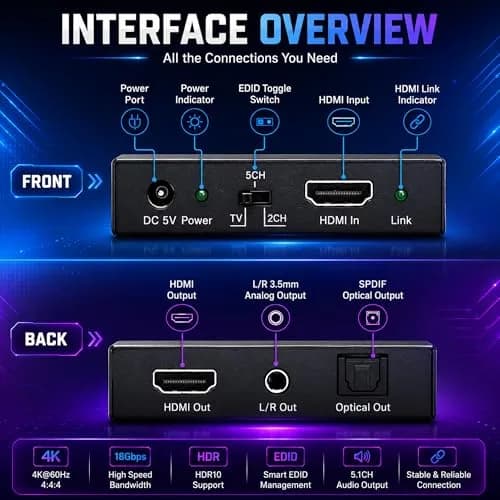 J-Tech Digital 4K@30Hz HDMI to HDMI + Audio Extractor Converter | Supports 4K, 12bit Deep Color, 3D Video, SPDIF & RCA Stereo Output thumbnail 5