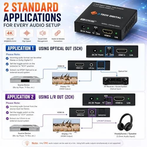 J-Tech Digital 4K@30Hz HDMI to HDMI + Audio Extractor Converter | Supports 4K, 12bit Deep Color, 3D Video, SPDIF & RCA Stereo Output thumbnail 6