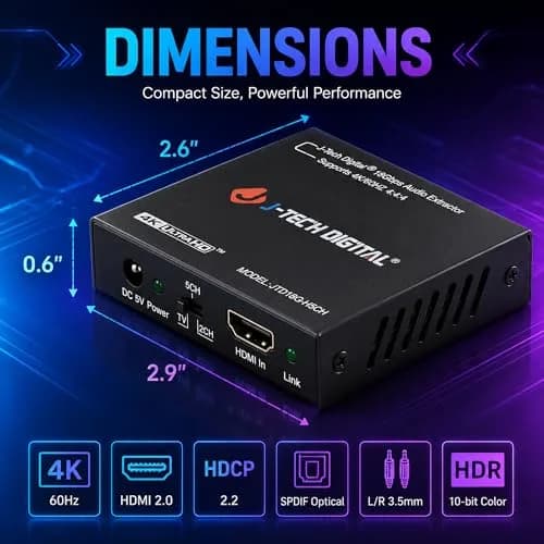 J-Tech Digital 4K@30Hz HDMI to HDMI + Audio Extractor Converter | Supports 4K, 12bit Deep Color, 3D Video, SPDIF & RCA Stereo Output thumbnail 3
