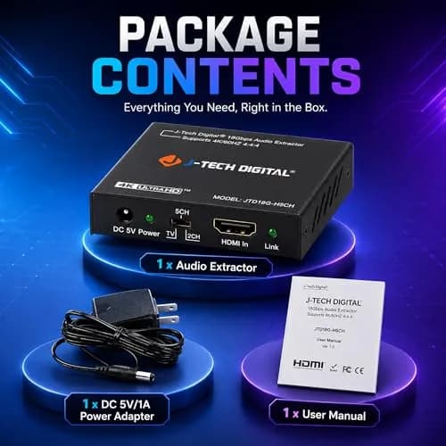 J-Tech Digital 4K@30Hz HDMI to HDMI + Audio Extractor Converter | Supports 4K, 12bit Deep Color, 3D Video, SPDIF & RCA Stereo Output thumbnail 4