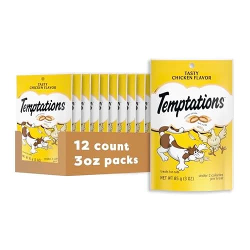 Temptations Classic Crunchy and Soft Cat Treats, Tasty Chicken Flavor, 36 oz (1.02 kg) | 12-Pack for Adult Cats — Chicken