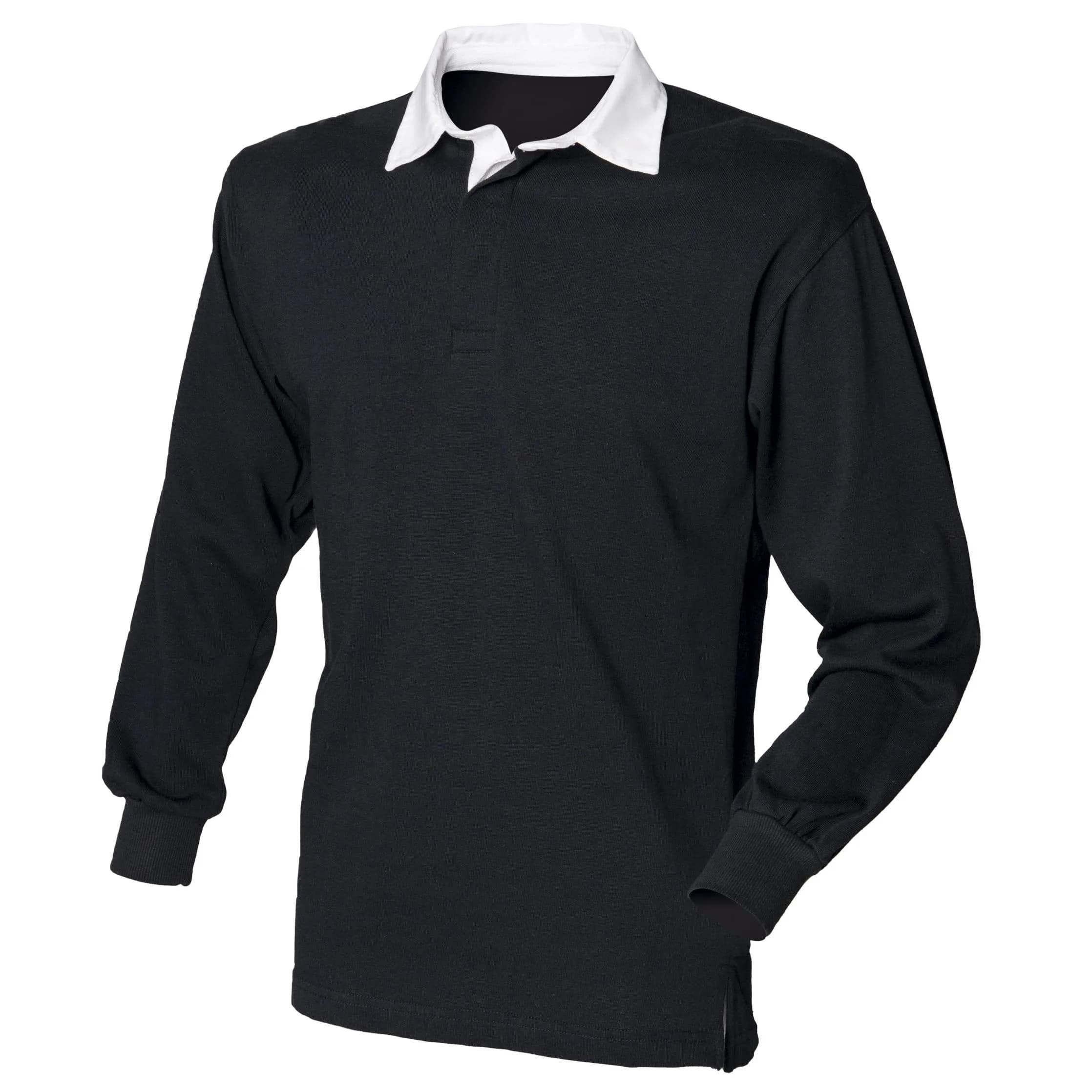 Front Row Long Sleeve Classic Rugby Shirt Black/White 3XL | Durable Cotton, Authentic USA Import