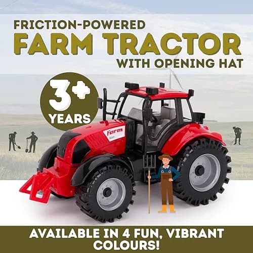 Toyland Friction Powered Farm Tractor with Opening Bonnet | Red, Blue, Pink & Green (23.4 x 16 x 12.7 cm) thumbnail 2