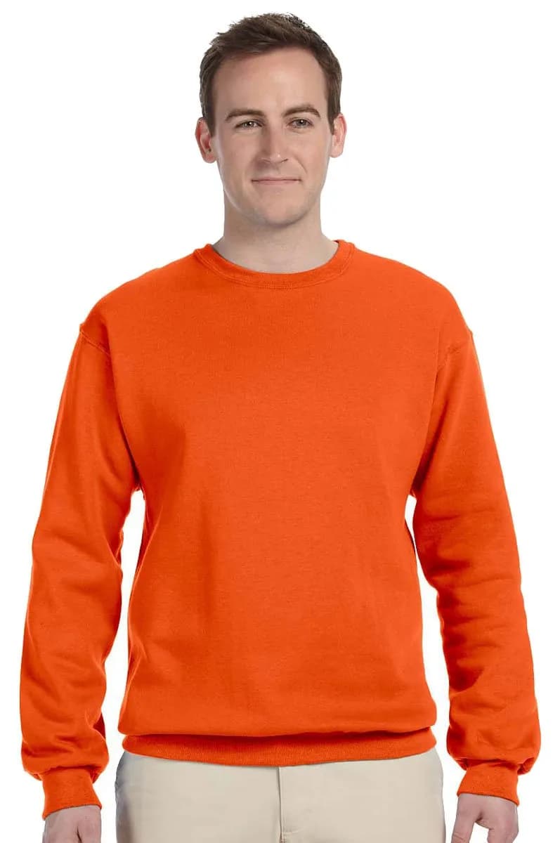 Jerzees Z NuBlend 50/50 Cotton/Poly Crew Sweatshirt | Khaki Brown, Small | Seamless, Pill-Resistant Fleece — Safety Orange / Medium