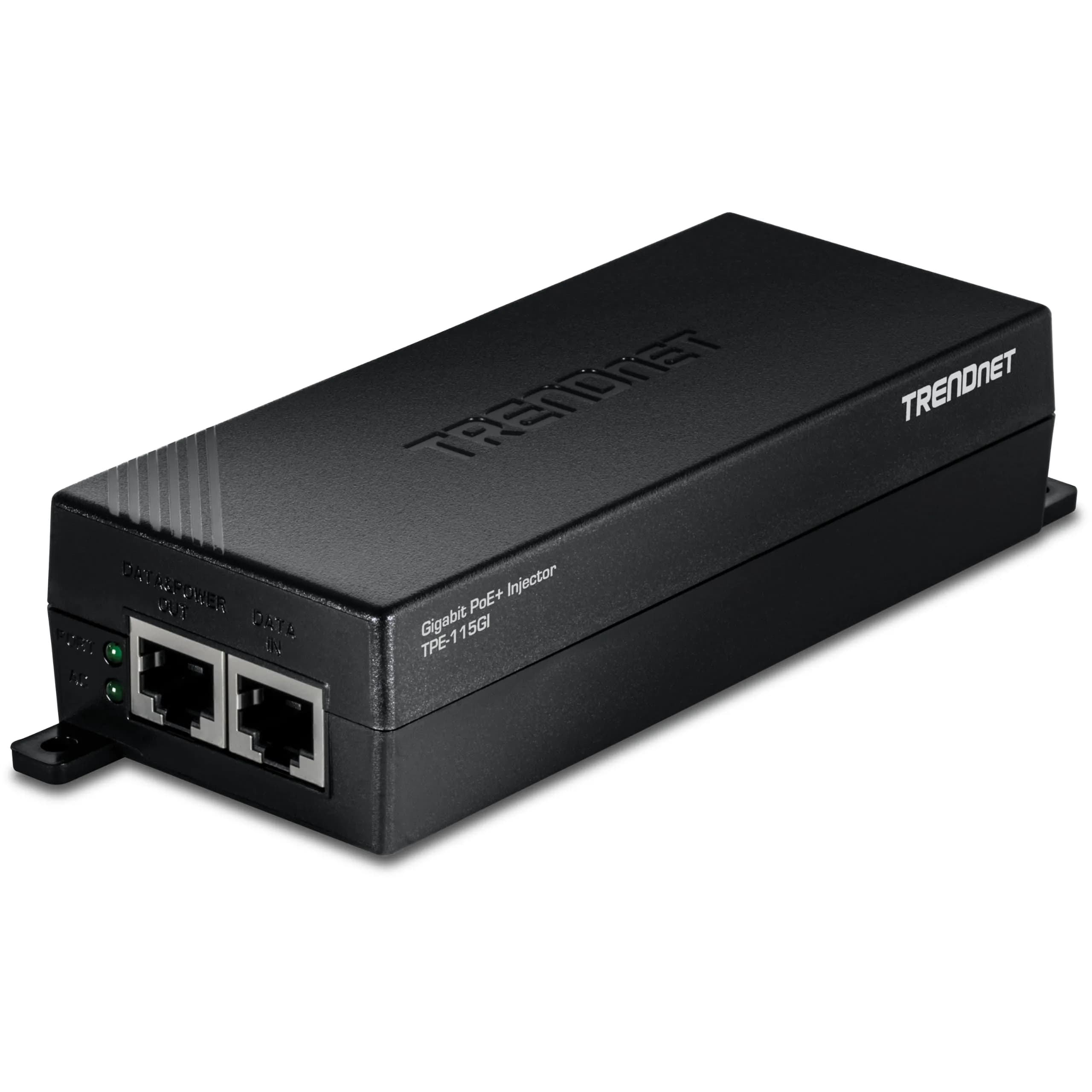 TRENDnet Gigabit Power Over Ethernet Plus Injector TPE-115GI | 1 Gbps PoE+ Power & Data up to 100m — Black
