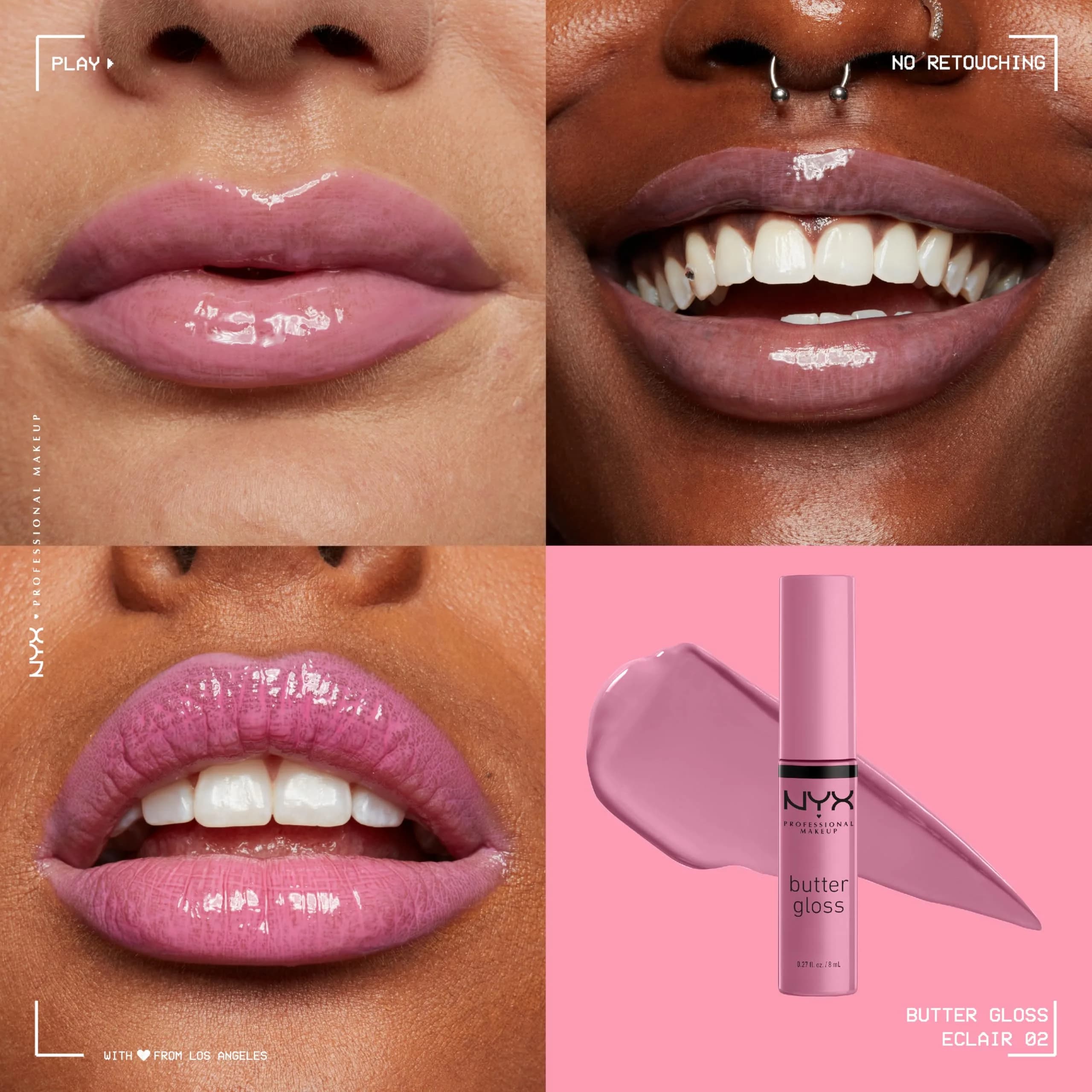 NYX PROFESSIONAL MAKEUP Butter Gloss Bling Lip Gloss - 02 Eclair Pink | Vegan & Non-Sticky Shine - view 3