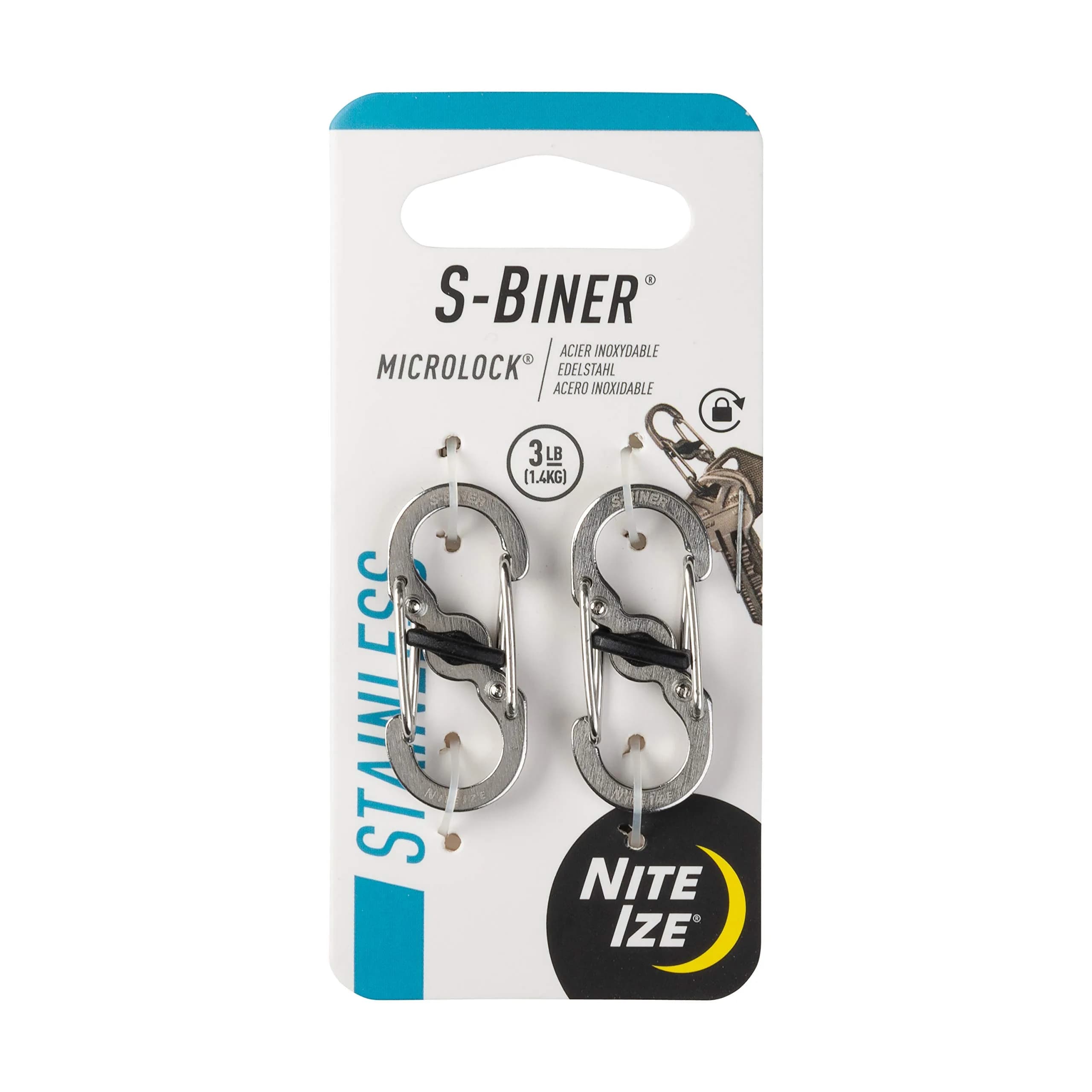 Nite Ize S-Biner MicroLock Locking Key Holder, Stainless-Steel 2-Pack | Secure & Versatile