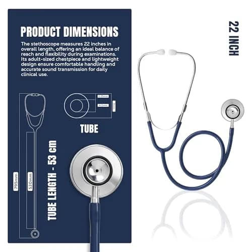 Primacare Adult Size 22 Inch Stethoscope Blue | Lightweight Aluminum Dual Head for Diagnostics thumbnail 4