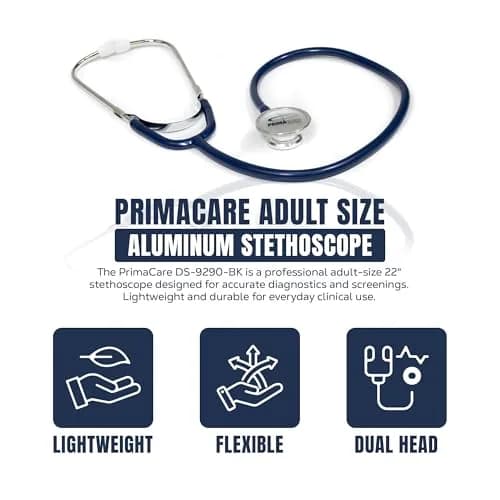 Primacare Adult Size 22 Inch Stethoscope Blue | Lightweight Aluminum Dual Head for Diagnostics thumbnail 2