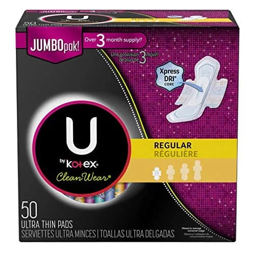 U by Kotex CleanWear Ultra Thin Feminine Pads with Wings, Regular, Fragrance-Free, 50 Count | USA Imported, Duties Included thumbnail 1