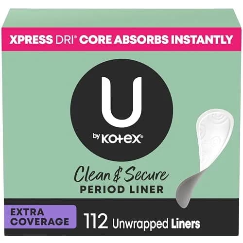 U by Kotex Clean & Secure Panty Liners, Extra Coverage, 112 Count | Hypoallergenic & Dermatologist-Tested — Extra Coverage