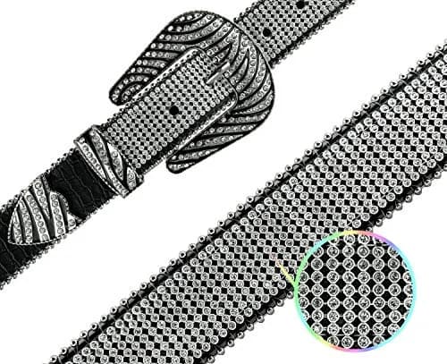 Belts.com Rhinestone Leather Western Belt 36" Black | Dazzling Mesh Design thumbnail 2