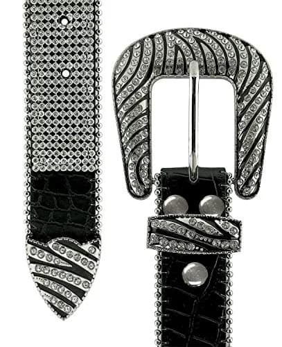 Belts.com Rhinestone Leather Western Belt 36" Black | Dazzling Mesh Design thumbnail 3