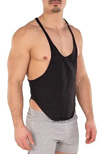 Gary Majdell Sport Mens Black Bodybuilding Gym String Posing Tank Top Small | Deep-Cut Neck & String Back thumbnail 3
