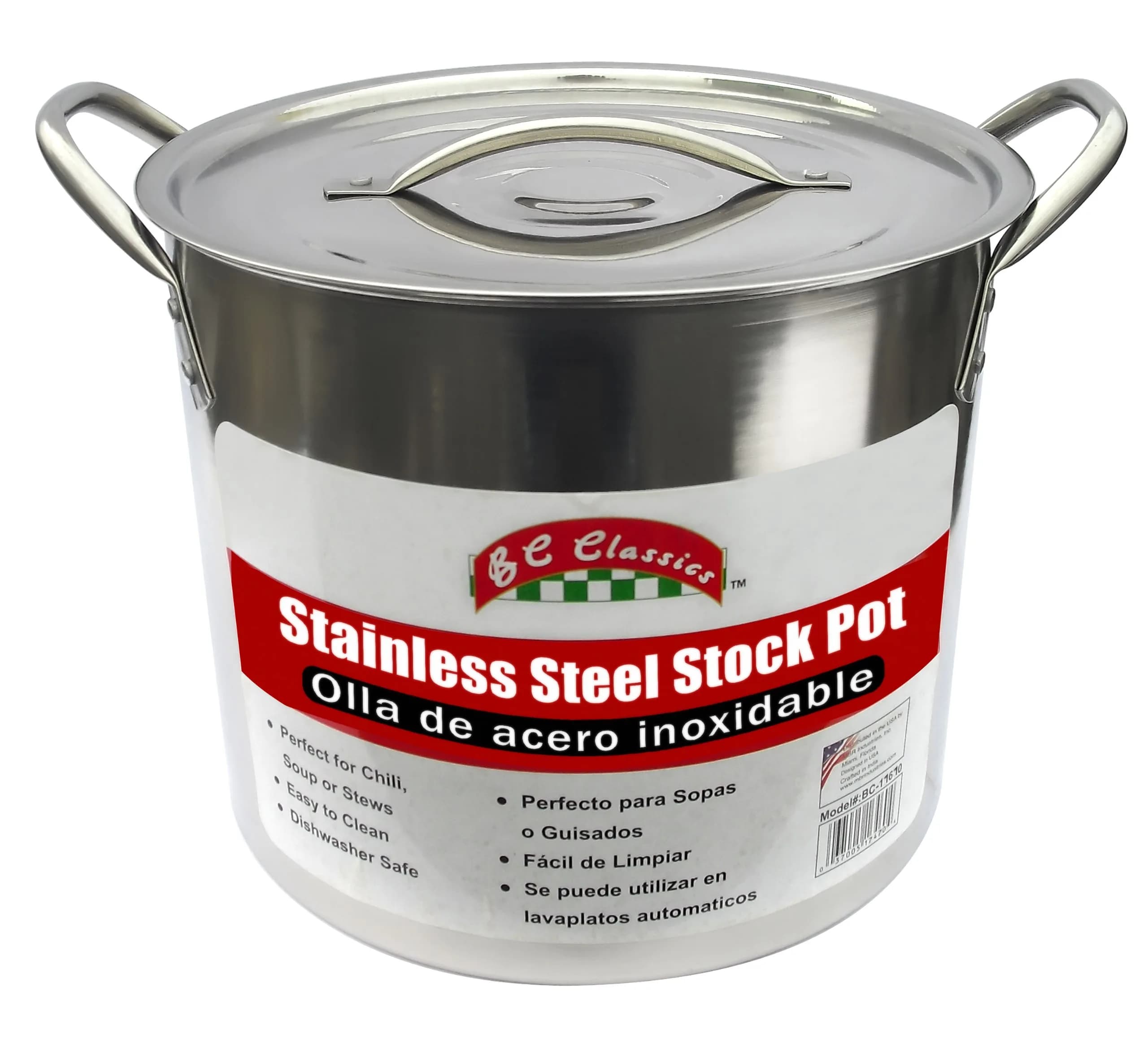 Bene Casa Stainless-Steel Stock Pot with lid, 20-quart capacity | Durable, Induction Compatible, Easy to Clean