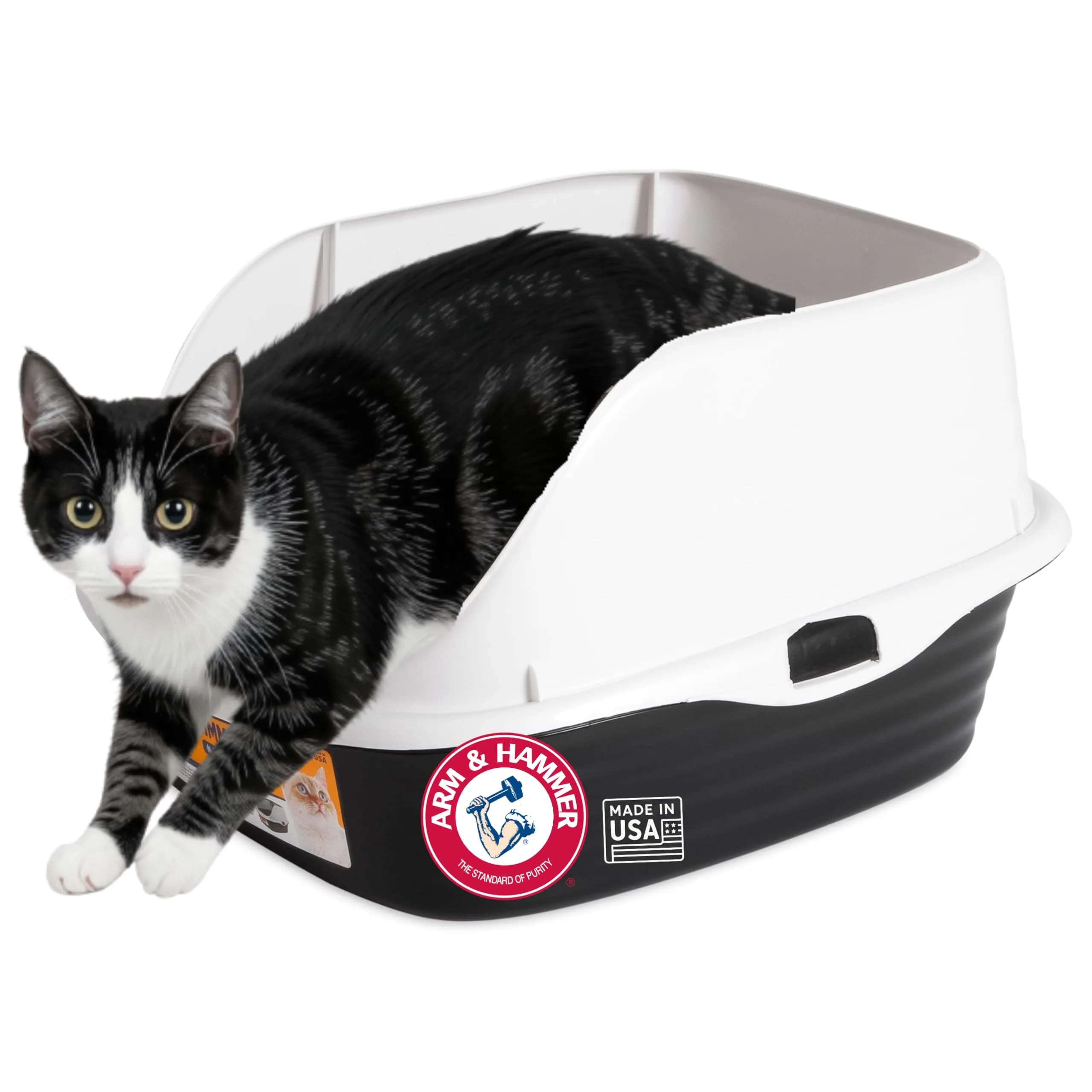 Arm & Hammer Rimmed Cat Litter Box with High Sides and Microban | Large, Odor-Resistant, Made in USA