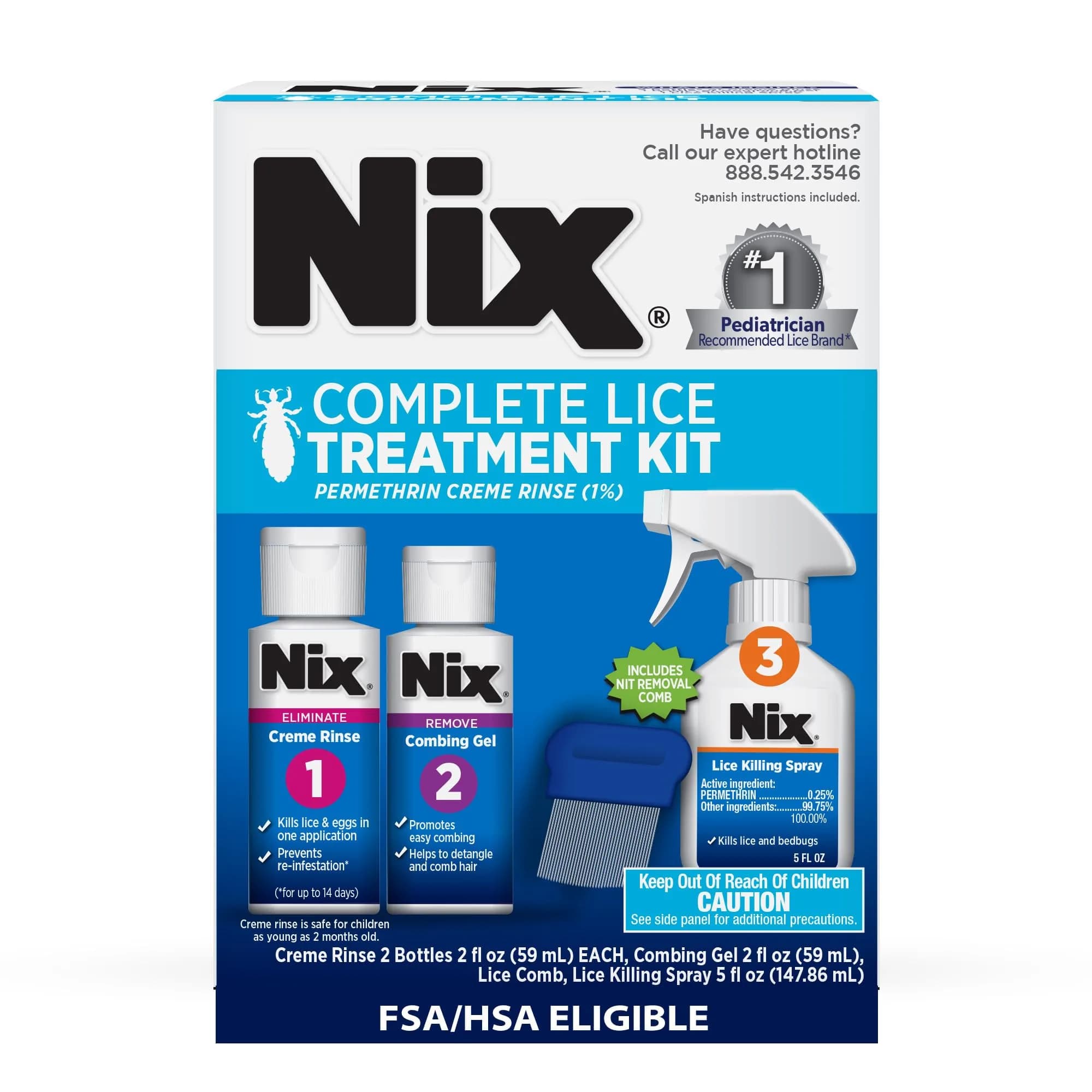 Nix Complete Lice Treatment Kit for Home and Hair, 4 Piece Set | Pediatrician-Recommended Lice Removal - main product image