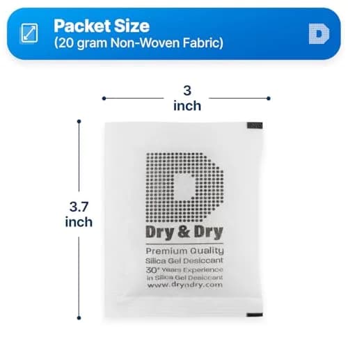 Dry & Dry 20 Gram Silica Gel Packets (5-Pack, White) | Rechargeable Moisture Absorbers for Food Storage, Electronics, 3D Filament & Safes thumbnail 6