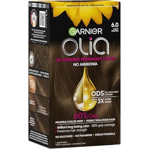 Garnier Olia Hair Color 6.0 Light Brown | Oil-Powered, Ammonia-Free, 100% Gray Coverage thumbnail 1
