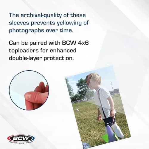 BCW 4x6 Photograph Sleeves - Pack of 100 | Archival Quality Crystal Clear Polypropylene | Acid-Free for Art Prints, Postcards, Pictures, and More! thumbnail 4