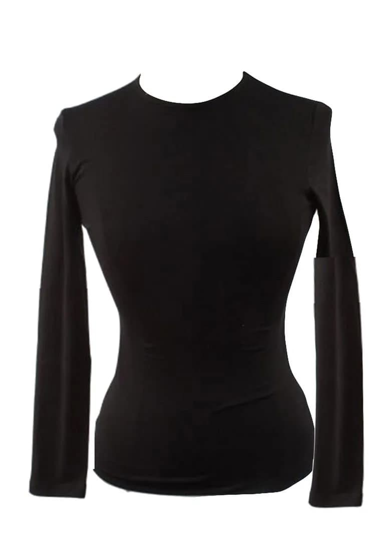 KIKI RIKI Women’s Cotton Long Sleeve Shell T-Shirt Style 12528 Black Large | Full Coverage, Comfortable Layering