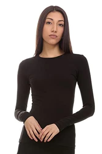 KIKI RIKI Women’s Cotton Long Sleeve Shell T-Shirt Style 12528 Black Large | Full Coverage, Comfortable Layering thumbnail 6