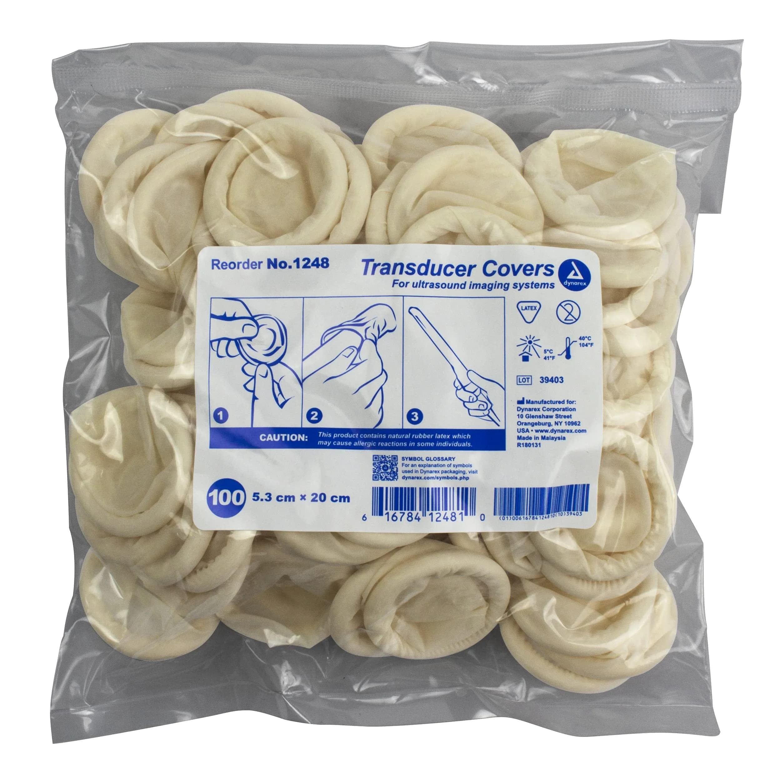 TopsMedical Ultrasound Transducer Probe Covers - Box of 100 | Non-Sterile Rolled Design, 5.3 x 20 cm, Endocavity Use