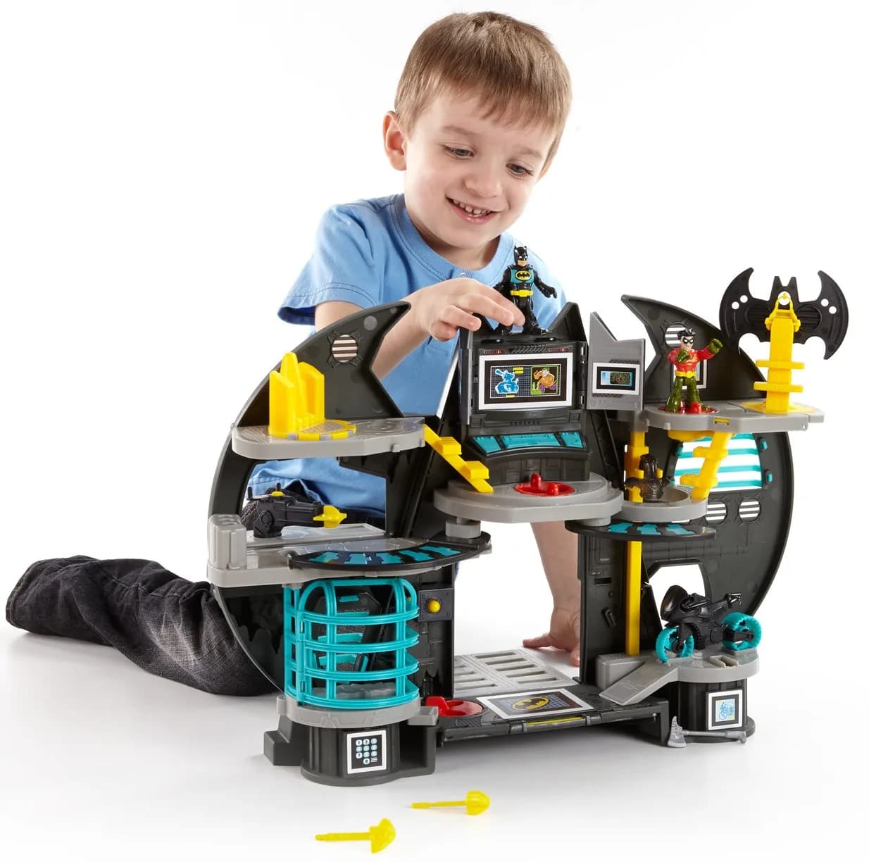 Imaginext Super Friends Batcave Playset with Batman & Robin Figures | Battery-Operated Interactive Toy — Multicolor