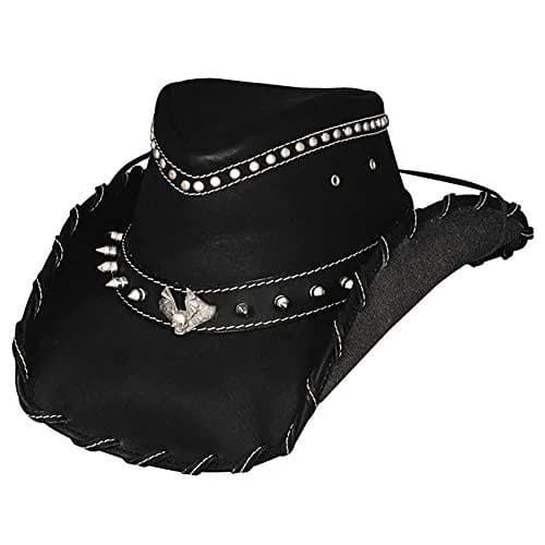 Bullhide Leather Collection Men's Iron Road Cowboy Hat 3 3/8" Brim, Black, Medium thumbnail 1