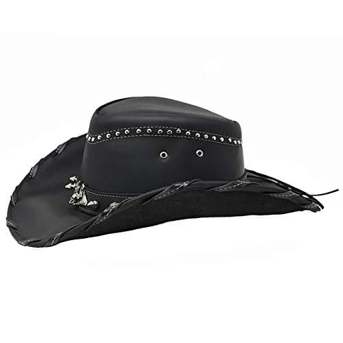 Bullhide Leather Collection Men's Iron Road Cowboy Hat 3 3/8" Brim, Black, Medium thumbnail 3