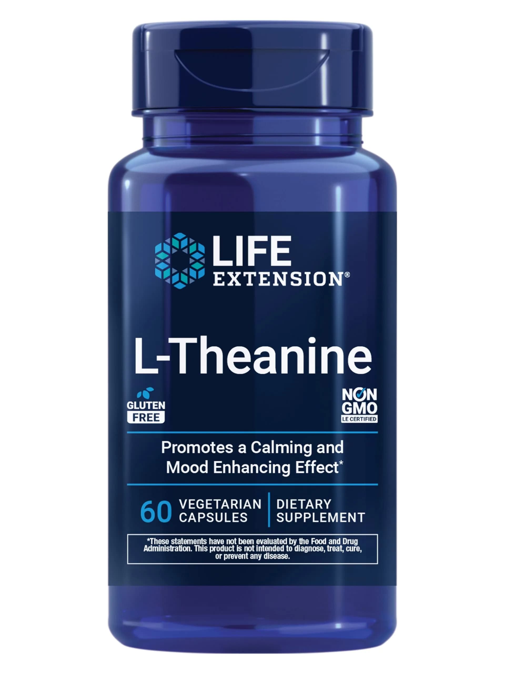 Life Extension L-Theanine 200 mg | Supports Relaxation & Mood, Vegetarian, Gluten-Free, Non-GMO, 60 Capsules — Off White